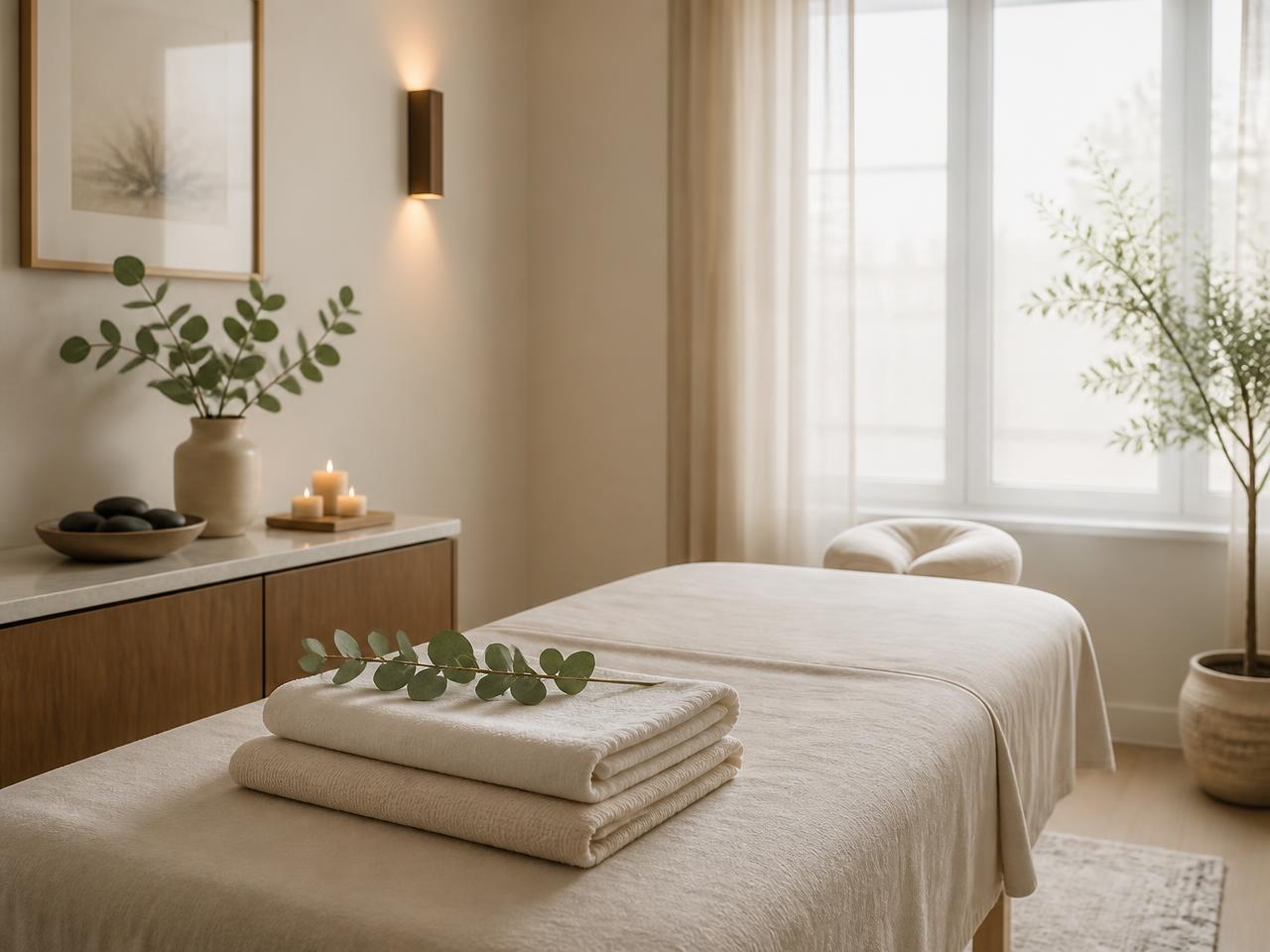 Wellness practitioner in conversation with a client in a warm studio